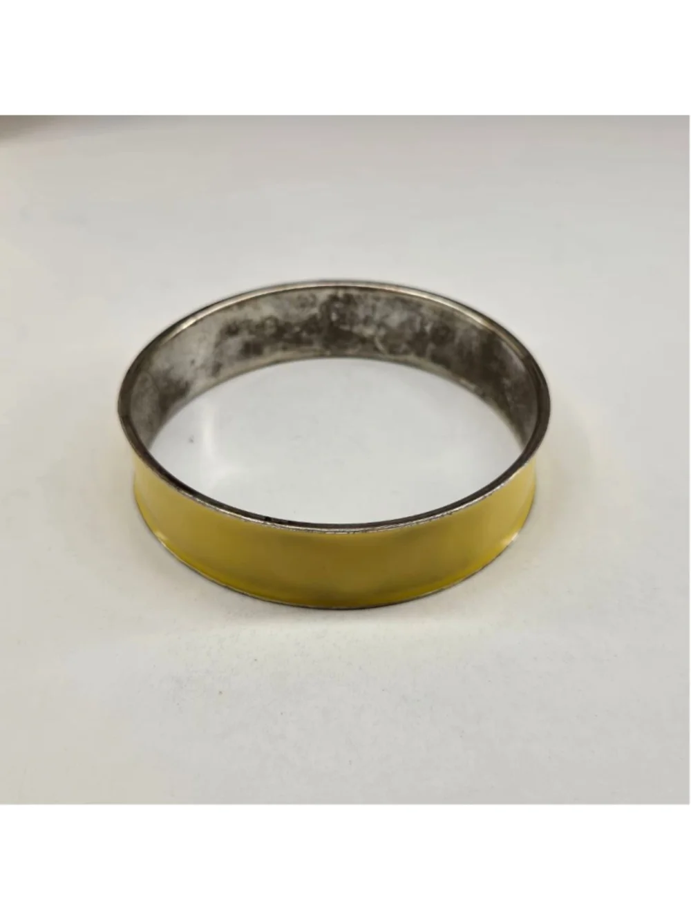 Yellow and Silvertone Enamel Metal Bangle Bracelet Retro Chunky Bold Sunshine